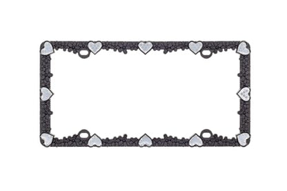 3D Daisy Heart License Plate Frame from Pure Zinc Alloy Metal Perfect Plate Holder (Matt Black with Silver Reflective Heart)