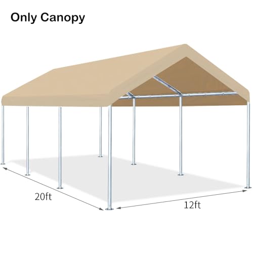 Rutile 12'x20' Carport Canopy ONLY Tent Garage Replacement Top Tarp Car Shelter Cover w (Beige)