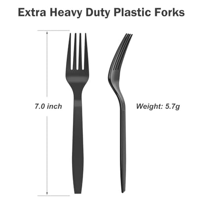 360 Count Extra Heavy Duty Black Plastic Forks Disposable (Black)