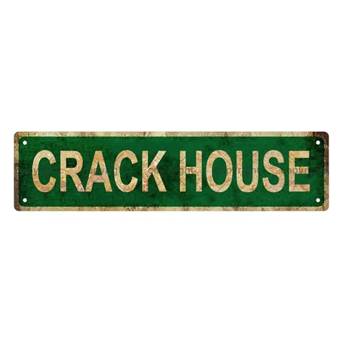 CRACK HOUSE SPACE Metal Tin Street Sign Bar Cafe Garage Cave Home Room Wall Bathroom Farmhouse Garden Porch Patio Decor (CRACK HOUSE)