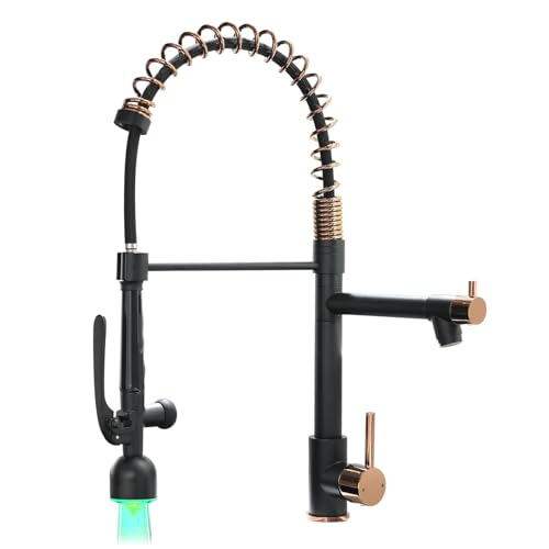 Single Handle Pull Down Sprayer Black&Rose Gold Kitchen Faucet (Black&Rose Gold)