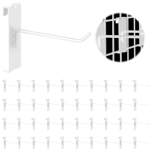 40Pcs 4" Gridwall Display Hooks Assortment Set (4"/10 CM / White)