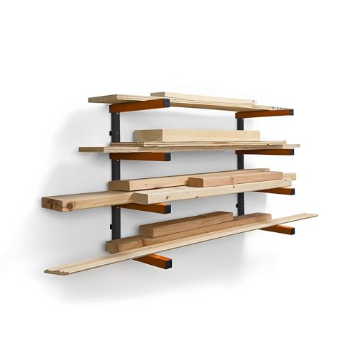 Wood Rack 4 Level Heavy Duty Lumber Storage Rack Wall Mount PBR (Orange and Gray / 4-Level)