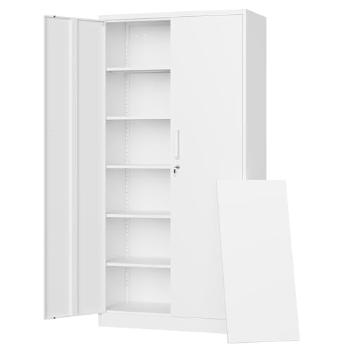 Metal Storage Cabinets with Lock Door (71 X 32 X 16 In(H X W X D) / White)