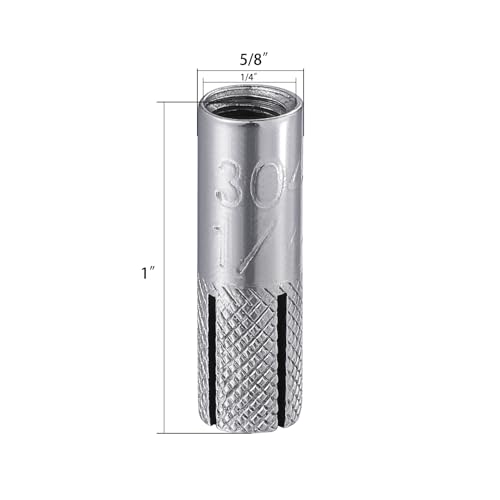 20 pcs) 1/4"-20 Premium Stainless Steel Drop in Anchors Assortment, Knurled Drop-in-Anchor for Solid Concrete, Internal Forced Expansion Screw Bolts (1/4"-20 / SS)