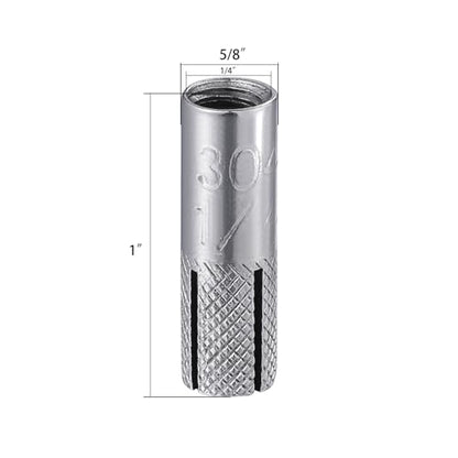 20 pcs) 1/4"-20 Premium Stainless Steel Drop in Anchors Assortment, Knurled Drop-in-Anchor for Solid Concrete, Internal Forced Expansion Screw Bolts (1/4"-20 / SS)