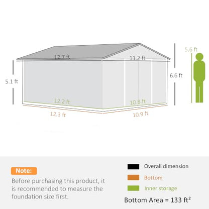 11' x 13' Outdoor Storage Shed Garden Tool Metal Shed White (White / 11' x 13')