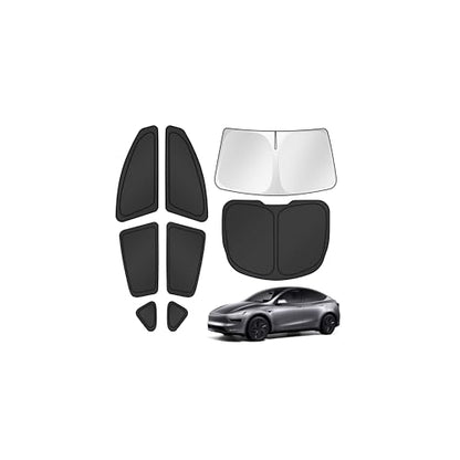 Window Shades for 2025 2026 New Tesla Model Y Juniper Accessories Windshield Sun Shade Side Rear Window Covers Sunshade Sun Visor Shield Privacy Protection for Camping Keep Car Cool Black 8PCS (Tesla Model Y Juniper 2025-present)