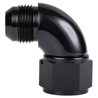 90 Degree 12AN Male to 12AN Female Swivel Full Flow Fitting Adapter Coupler Aluminum Black (12AN / Black - 90 Degree)