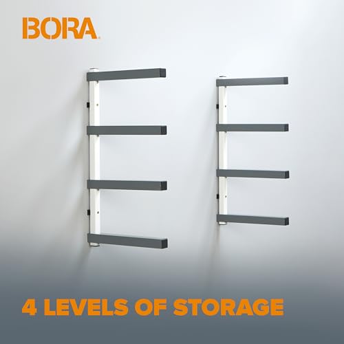 4 Level Lumber Storage Rack Wood and Garage Organization Space Saving Metal Shelf for Pipes (White and Gray / 4-Level)