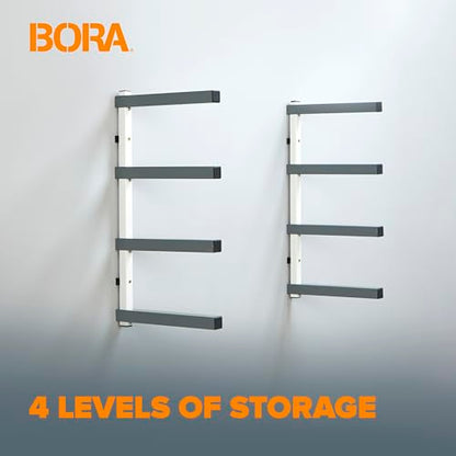 4 Level Lumber Storage Rack Wood and Garage Organization Space Saving Metal Shelf for Pipes (White and Gray / 4-Level)
