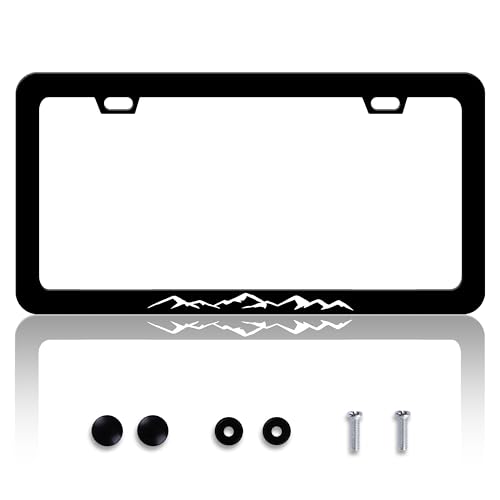 Black White Mountains License Plate Frame Stainless Steel 6x12 Inch 2 (Black White Mountains)
