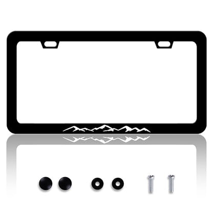 Black White Mountains License Plate Frame Stainless Steel 6x12 Inch 2 (Black White Mountains)