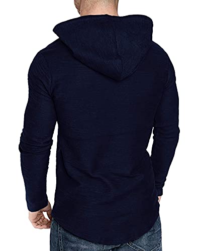 Mens Fashion Athletic Hoodies Sport Sweatshirt Solid Color Fleece Pullover Navy Large (Large / Navy)
