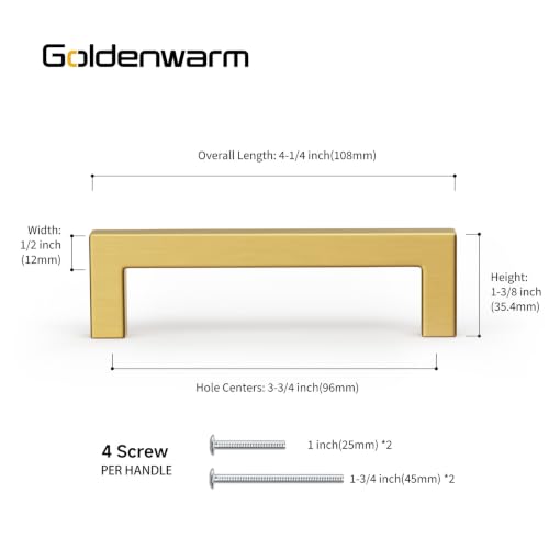 5 Pack 3-3/4 in Gold Cabinet Handles Brushed Brass Drawer Pulls (Gold / 3-3/4 Inch Hole Centers)