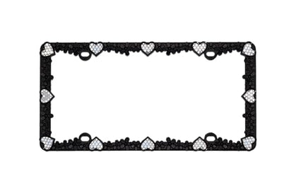 3D Daisy Heart License Plate Frame from Pure Zinc Alloy Metal Perfect Plate Holder (Matt Black with Silver Reflective Heart)