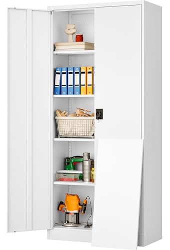 Wide & Deep Metal Storage Storage Cabinet with Adjustable Shelves (72"H x 36"W x 18"D / White)