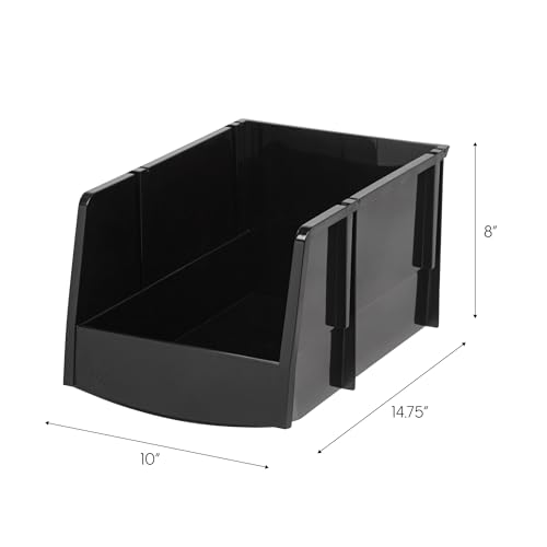 6-Pack, Jumbo Open Front Stackable Storage Bins, Black (Jumbo - 6 Pack / Color_Black)
