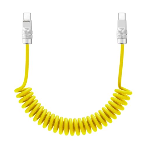 USB C to C 240W Braided Coiled Charging Cable (Yellow / Type C-Type C)