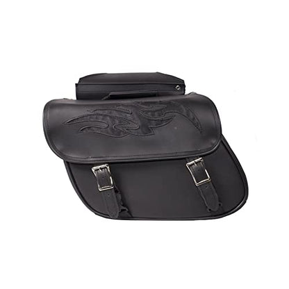 Motorcycle Saddle Bags Leather Motorcycle Luggage Bag with Gun Holsters For Softails Sportsters and Choppers Waterproof Luggage Bags (14" x 12" x 10" / Black PVC)