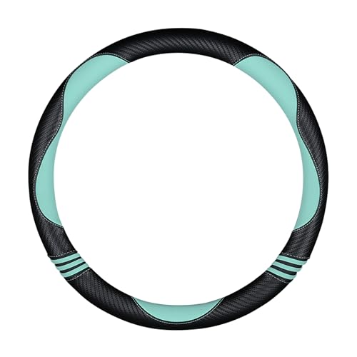 Car Steering Wheel Covers for Women Padded Carbon Fiber PU Leather Cute Auto Interior Accessories for Vehicle (Green+Black / Standard Size[14.75-15.15"](37.5-38.5cm))