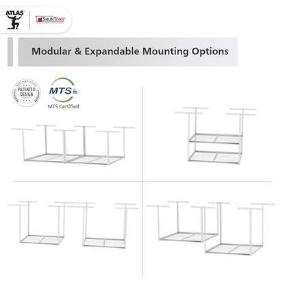 The Atlas 4 x 8 ft Adjustable Height Overhead Garage Storage Rack 900 lbs Heavy Duty Capacity White (900lbs - White)