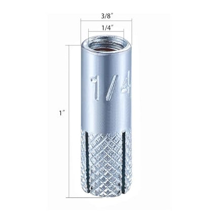 100 pcs) 1/4"-20 Premium Zinc Plated Carbon Steel Drop in Anchors Assortment, Knurled Drop-in-Anchor for Solid Concrete, Internal Forced Expansion Screw Bolts (1/4"-20 / Zinc)