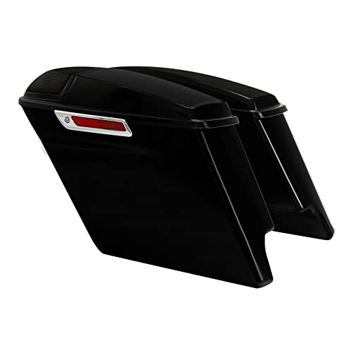 Motorcycle 5" Stretched Saddlebags Fit For Harley Touring 2014 (5" Stretched-Vivid Black W/ Chrome Latches & 5x7 Lids)
