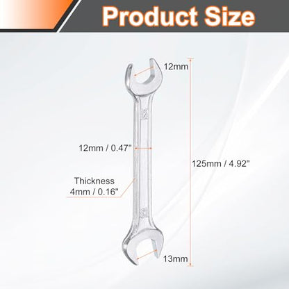 5pcs Double Open End Wrench 12mm x 13mm Metric 15 Degree Offset Angle Small Flat Head Wrench Galvanizing Open Ended Spanner for Automotive Repair Furniture Assembly (12mm x 13mm)