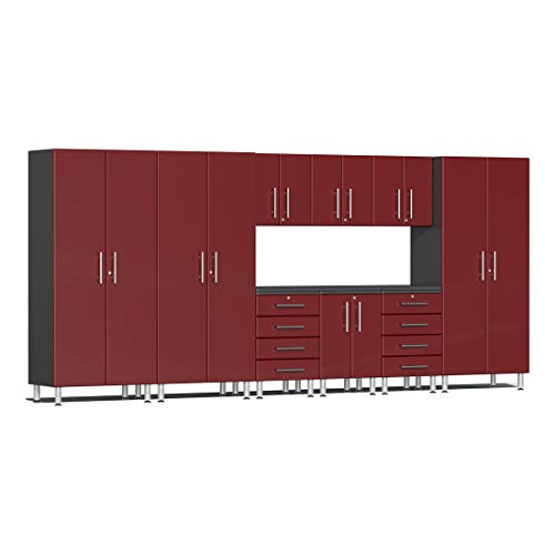 UG23101R 10 Piece Garage Cabinet Kit with Channeled Worktop in Ruby Red Metallic