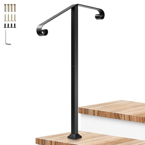 2 Step Stair Handrail 22"x39" Wrought Iron with 2 Curved Ends Black (Black / 2 Steps)