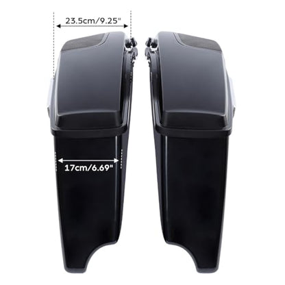 Motorcycle 4" Stretched Saddlebags Fit For Harley Touring 2014 (4" Stretched-Vivid Black W/ Chrome Latches & 5x7 Lids)