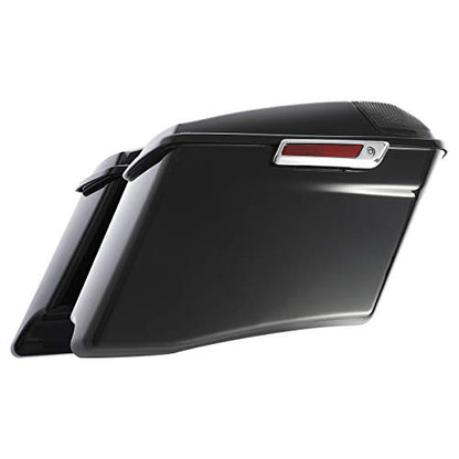 Motorcycle 4" Stretched Saddlebags Fit For Harley Touring 2014 (4" Stretched-Vivid Black W/ Chrome Latches & 5x7 Lids)