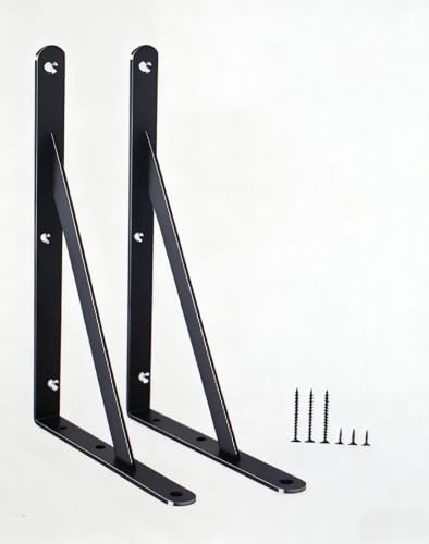 2 Pack L10 x H 8" Black Heavy Duty Shelf Brackets with Screws Metal Shelf Brackets Shelf Support Angle Brackets for Shelves L Brackets Heavy Duty Floating Shelf (2 Pack-Black / 10''x8'')