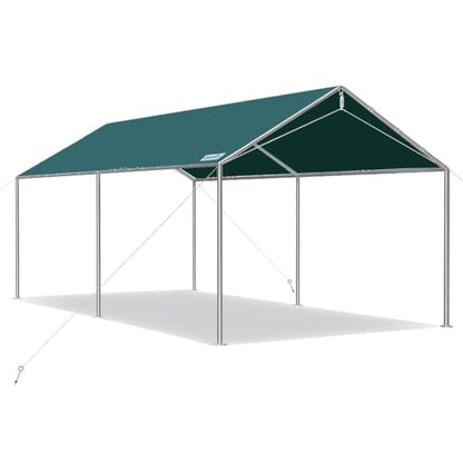 10x15 ft Heavy Duty Car Canopy Galvanized Frame Carport Outdoor Party Tent Boat Shelter with 3 Reinforced Steel Cables (Green / 10'x15')
