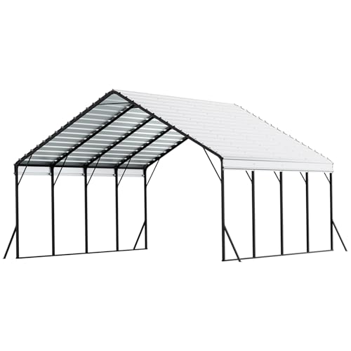 Heavy Duty Metal Carport (White / 20x20ft)