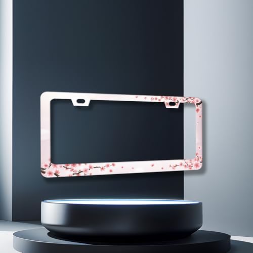 Cherry Blossom Stainless Steel Floral Pink Flowers License Frame 12.2 x 6.2 (Cherry Blossoms Floral)
