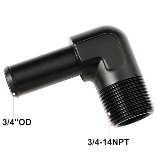 3 4 NPT Male to 3 (3/4 NPT to 3/4 Barb / Black - 90 Degree)
