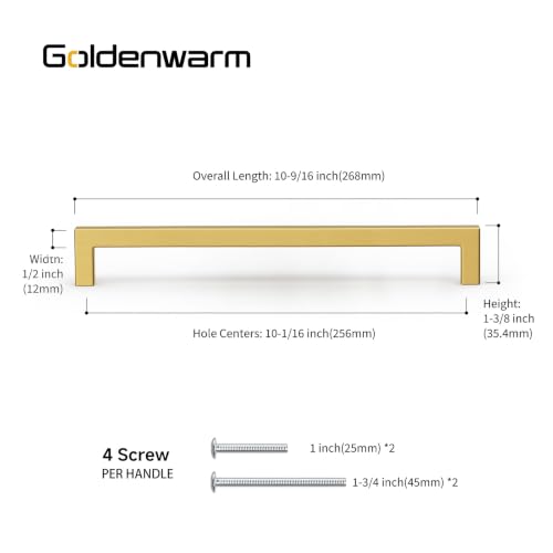30 Pack 10 Inch Gold Cabinet Handles Brushed Brass Drawer Pulls (Gold / 10 Inch Hole Centers)