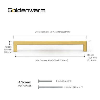 35 Pack 10 Inch Gold Cabinet Handles Brushed Brass Drawer Pulls (Gold / 10 Inch Hole Centers)