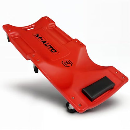 Plastic Rolling Garage Creeper with Padded Headrest 36" Light Weight Automotive Creeper Mechanic Cart with Dual Tool Trays and Noiseless Casters (Red / 36")