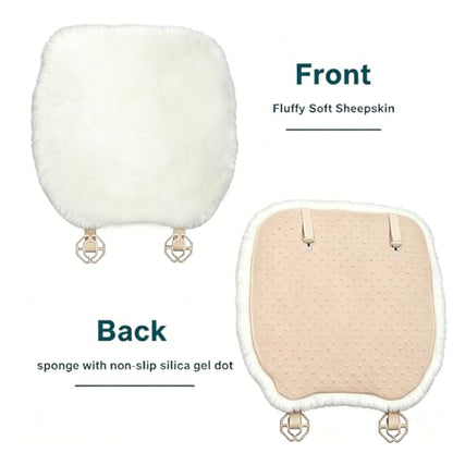 Fuzzy Genuine Sheepskin Car Seat Cover for Women Fluffy Cushion Auto Interior Accessories with Soft Wool Natural Fur