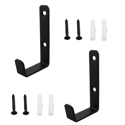 2PCS 82.5x45.5mm Black Metal Wall Mounted 2 Holes J Hook with Screws for Hanging Hat