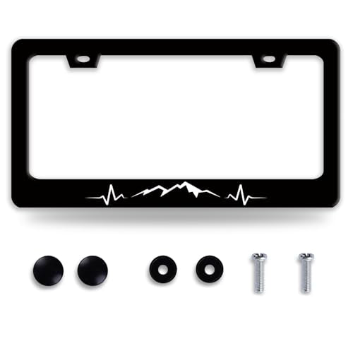 Mountains License Plate Frame Funny Mountain License Plate Holder Stainless Steel Accessories Cars Decor with 2 Holes and Screws Fits Standard Us Ca Vehicles License Plate Frames 12.2 X 6 Inch (Mountains)
