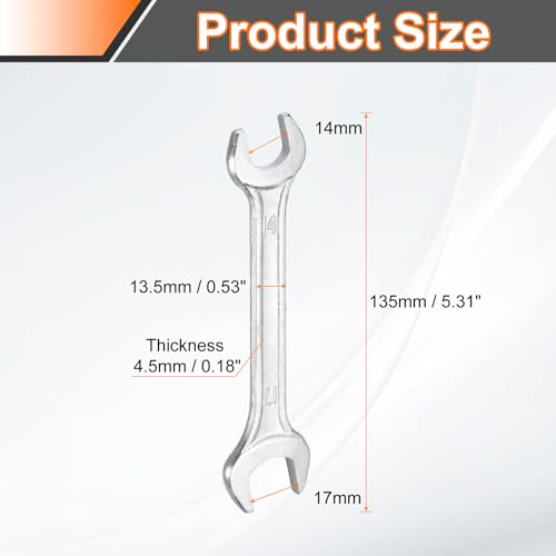 Double Open End Wrench 14mm x 17mm Metric 15 Degree Offset Angle Small Flat Head Wrench Galvanizing Open Ended Spanner for Automotive Repair Furniture Assembly (14mm x 17mm)