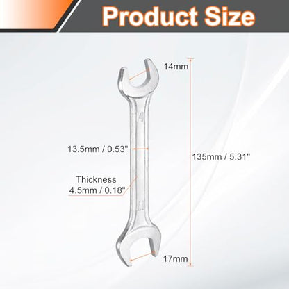 Double Open End Wrench 14mm x 17mm Metric 15 Degree Offset Angle Small Flat Head Wrench Galvanizing Open Ended Spanner for Automotive Repair Furniture Assembly (14mm x 17mm)