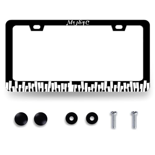 Music Notes License Plate Frame Stainless Steel Funny Piano License Holder (Piano Music Funny Printed)