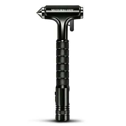 Window Breaker Seatbelt Cutter and Glass Breaker with Flashlight (Bright Black)