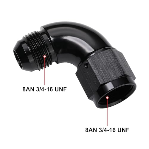 90 Degree 8AN Male to 8AN Female Swivel Full Flow Fitting Adapter Coupler Aluminum Black (8AN / Black - 90 Degree)