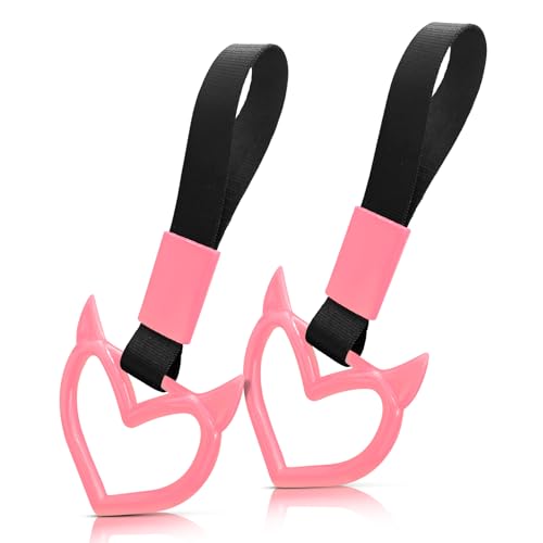 2 Pcs Devil Heart Shaped Car Handle Strap (Pink)